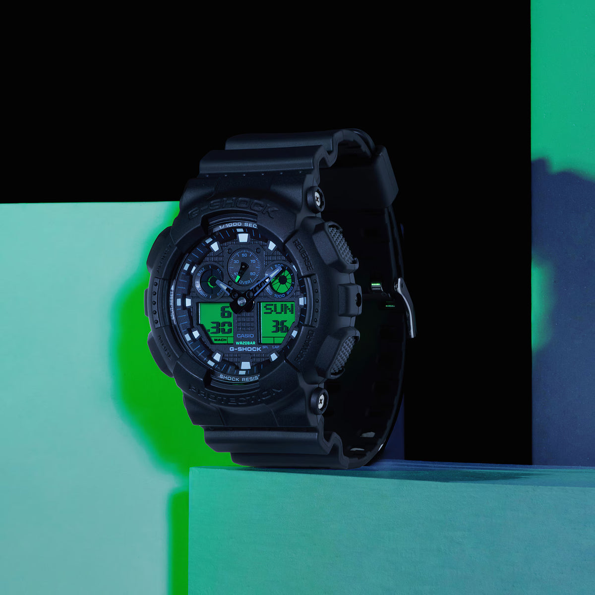 Casio G-shock horloge GA-100BEG-1AER zwart electro groen