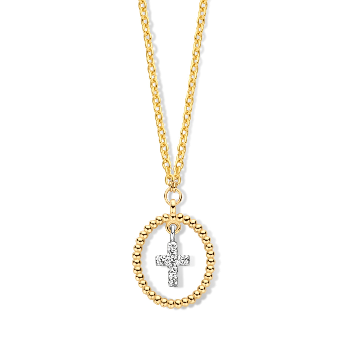 Geelgouden ketting kruisvormige hanger briljant 067101