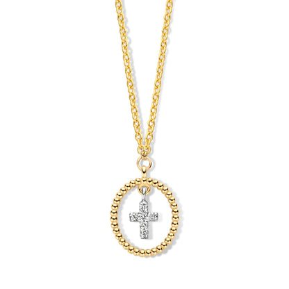 Geelgouden ketting kruisvormige hanger briljant 067101