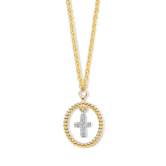 Geelgouden ketting kruisvormige hanger briljant 067101