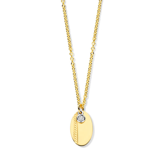 Geelgouden ketting ovalen plaatje hanger briljant 067098