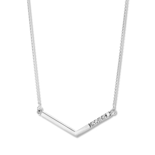 Ketting 18 karaat witgoud V-hanger briljant 057828A