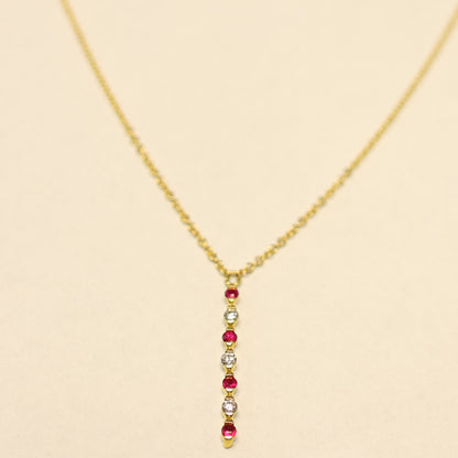 Ketting geel goud 18 karaat robijn briljant staaf hangertje 062297RA