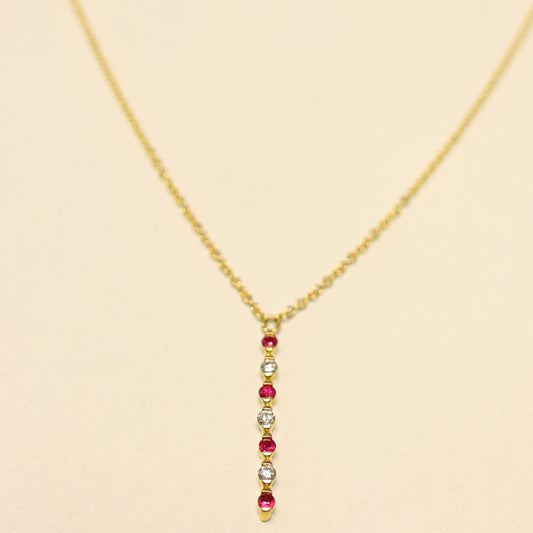 Ketting geel goud 18 karaat robijn briljant staaf hangertje 062297RA