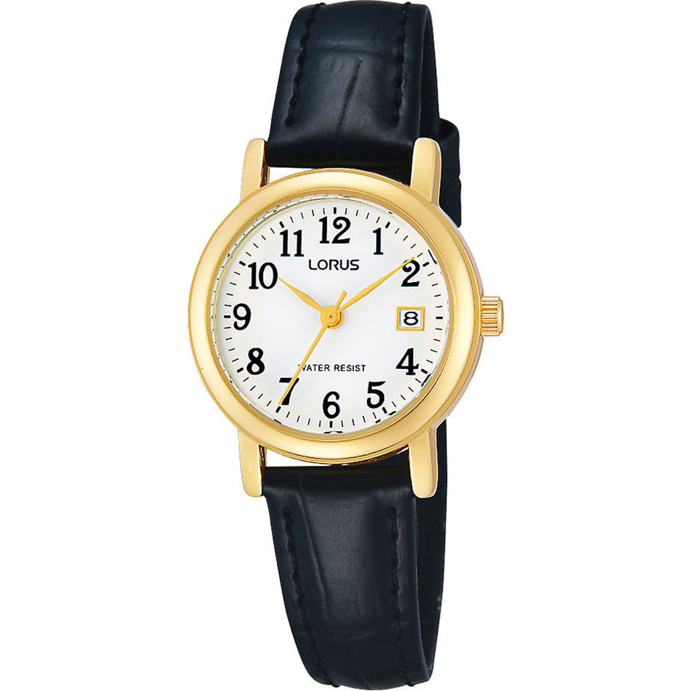 Lorus RH764AX5 horloge dames quartz zwarte leren band goud