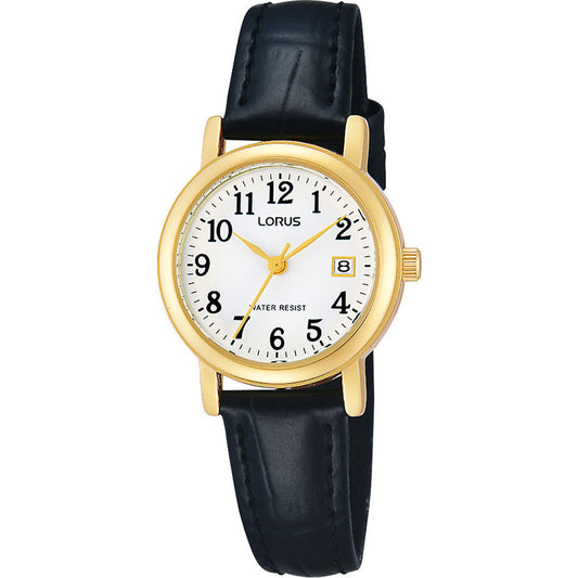 Lorus RH764AX5 horloge dames quartz zwarte leren band goud