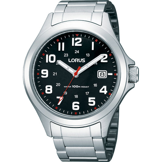 Lorus RXH01IX5 herenhorloge stalen band black dial cijfers
