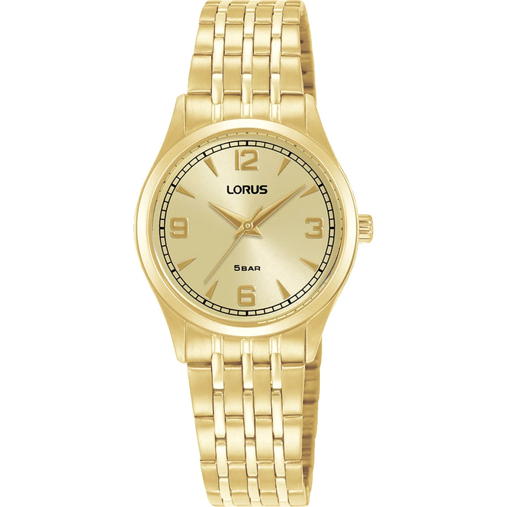 Lorus dameshorloge RG208ZX9 gouden stalen band cijfers 27mm