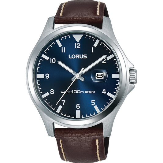 Lorus horloge heren RH963KX8 blauwe wijzerplaat leren band 
