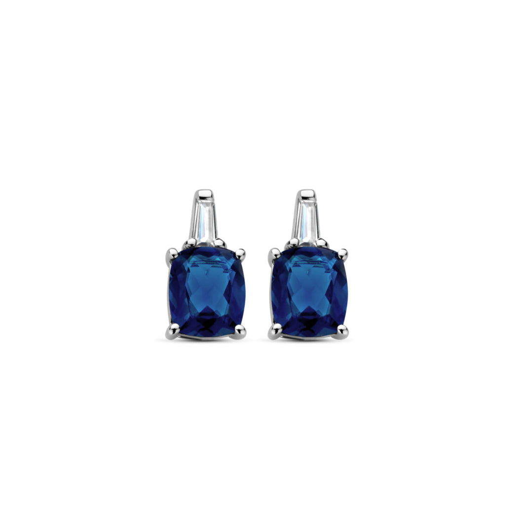 Naiomy Silver zilveren Oorbellen met blauwe baguette steen B5L60