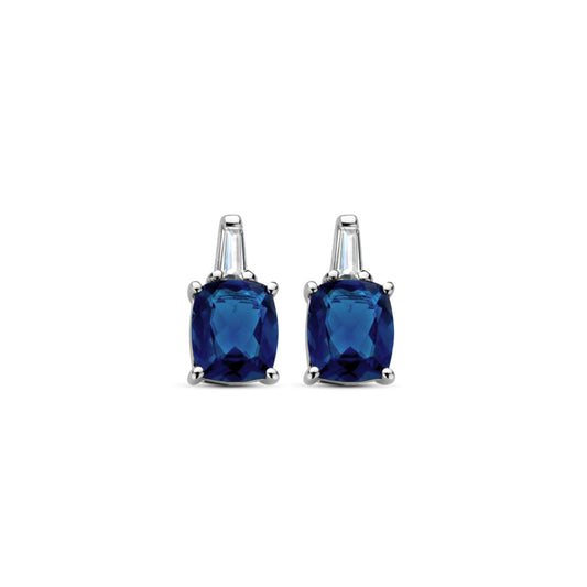 Naiomy Silver zilveren Oorbellen met blauwe baguette steen B5L60