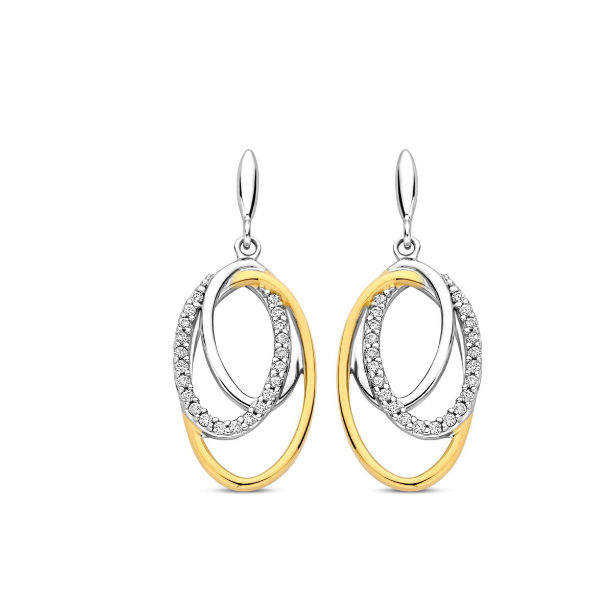 Naiomy Silver bicolor open ovalen hangoorbellen N5M74