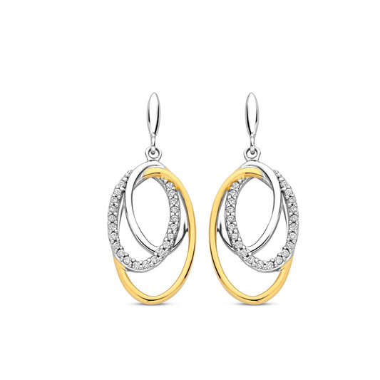 Naiomy Silver bicolor open ovalen hangoorbellen N5M74