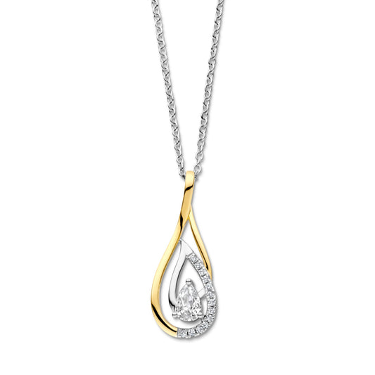 Naiomy zilveren ketting met bicolor druppel hanger N5P70