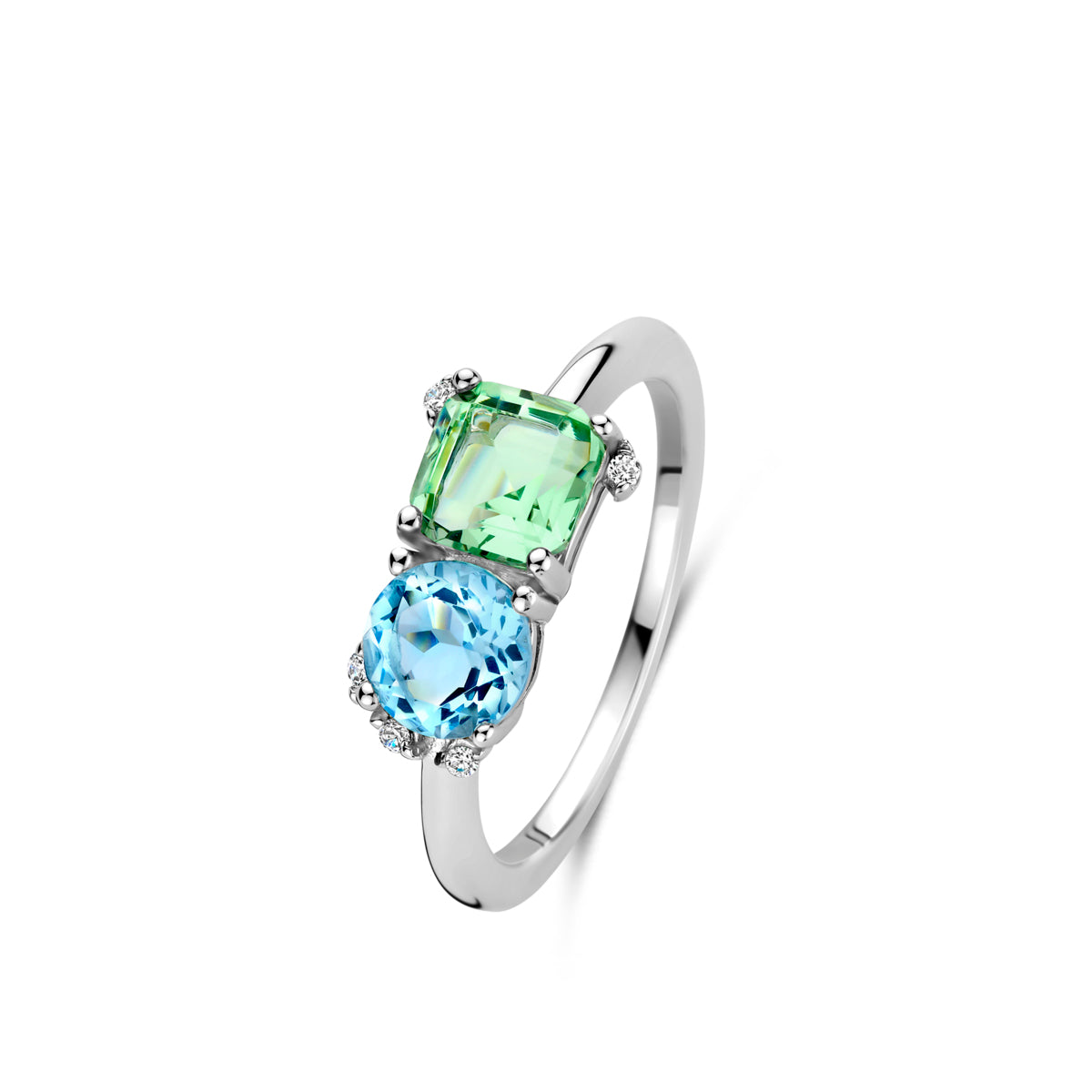Naiomy zilveren ring blauw/groen steentje N6E57