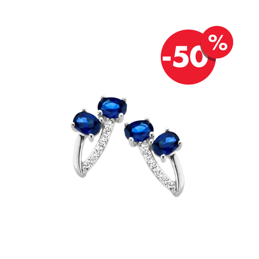 Naiomy Moments zilveren Oorbellen met zirconia en blauwe kleurstenen B8M15