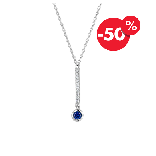Naiomy Moments zilveren ketting met staafje en blauwe steen B9T05