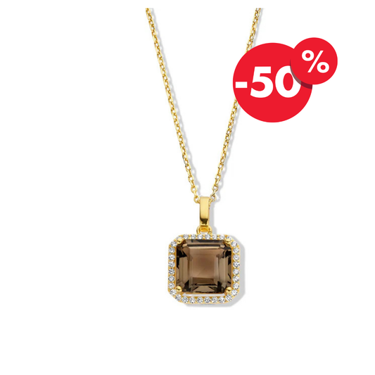 Naiomy vergulde zilveren ketting dames bruine square zirconia hanger N2P55
