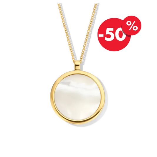 Naiomy vergulde zilveren ketting dames ronde parelmoer hanger N0H52