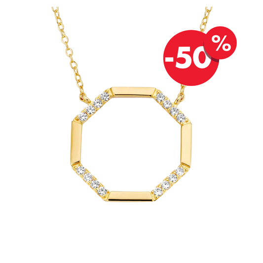 Naiomy vergulde zilveren ketting met octagon hanger B0H06
