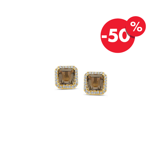 Naiomy vergulde zilveren oorbellen vierkante bruine zirconia N2P56