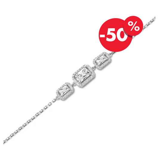 Naiomy zilveren armband triple square zirconia steen N8C04