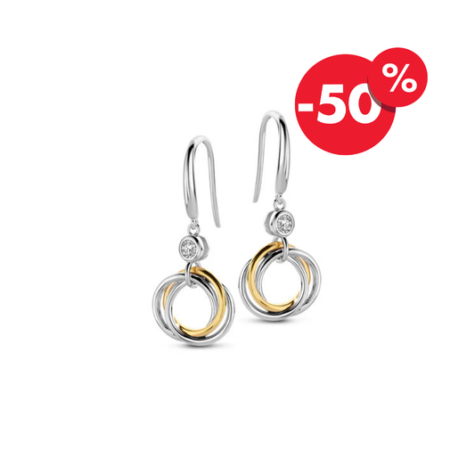 Naiomy zilveren hangoorbellen bicolor cirkels N2Y59