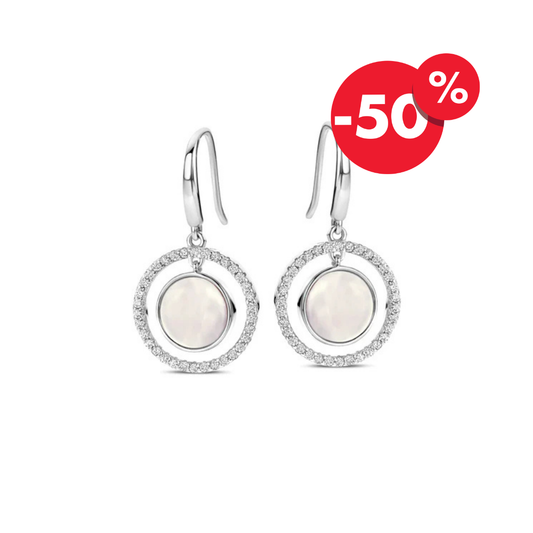 Naiomy zilveren hangoorbellen parelmoer zirconia cirkel N4J60