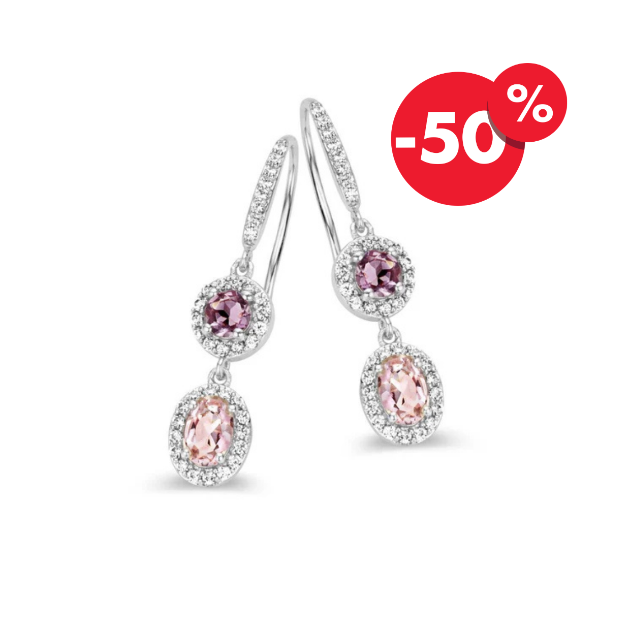 Naiomy zilveren hangoorbellen roze zirconia steen N6E07