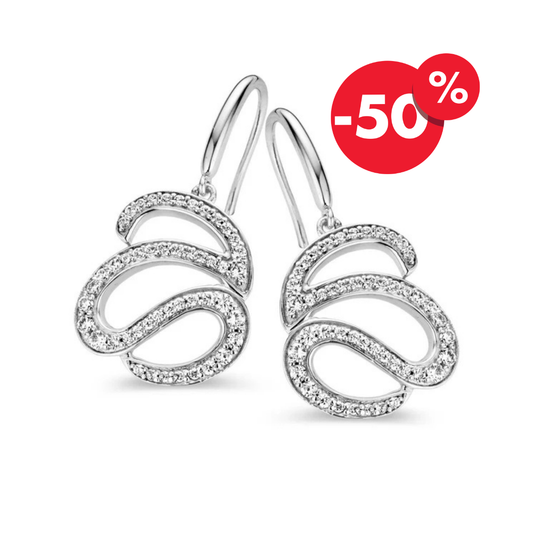 Naiomy zilveren hangoorbellen zigzag zirconia N5O03