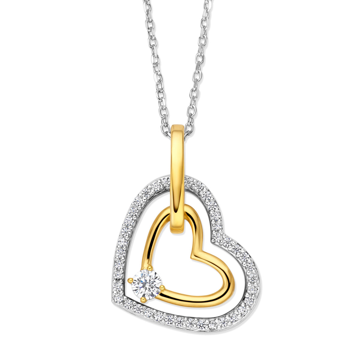 Naiomy zilveren ketting dames bicolor hart N6P69