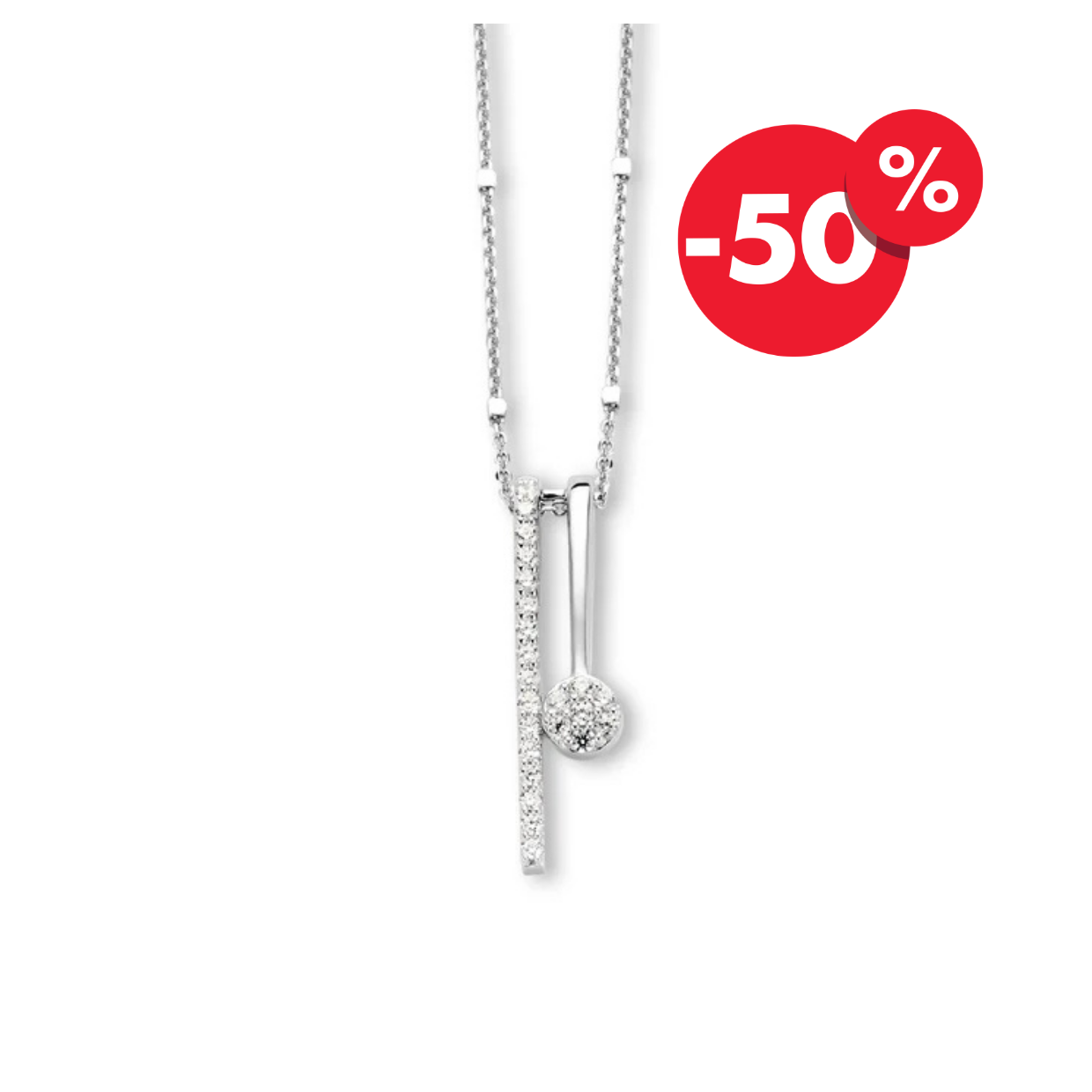 Naiomy zilveren ketting dames dubbel staafje zirconia hanger N7E03