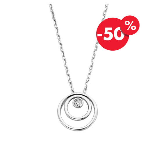 Naiomy zilveren ketting dames dubbele cirkel hanger B1H08