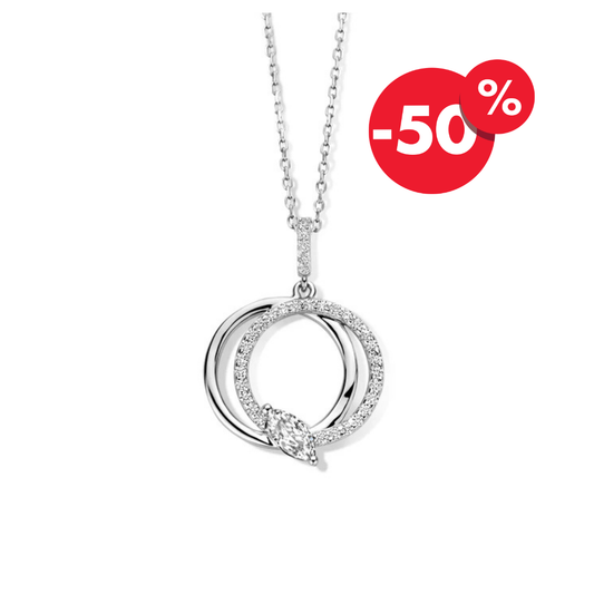 Naiomy zilveren ketting dames dubbele cirkel zirconia hanger N4J55