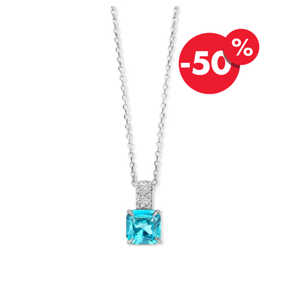 Naiomy zilveren ketting dames ice blue vierkant zirconia hanger N4F55