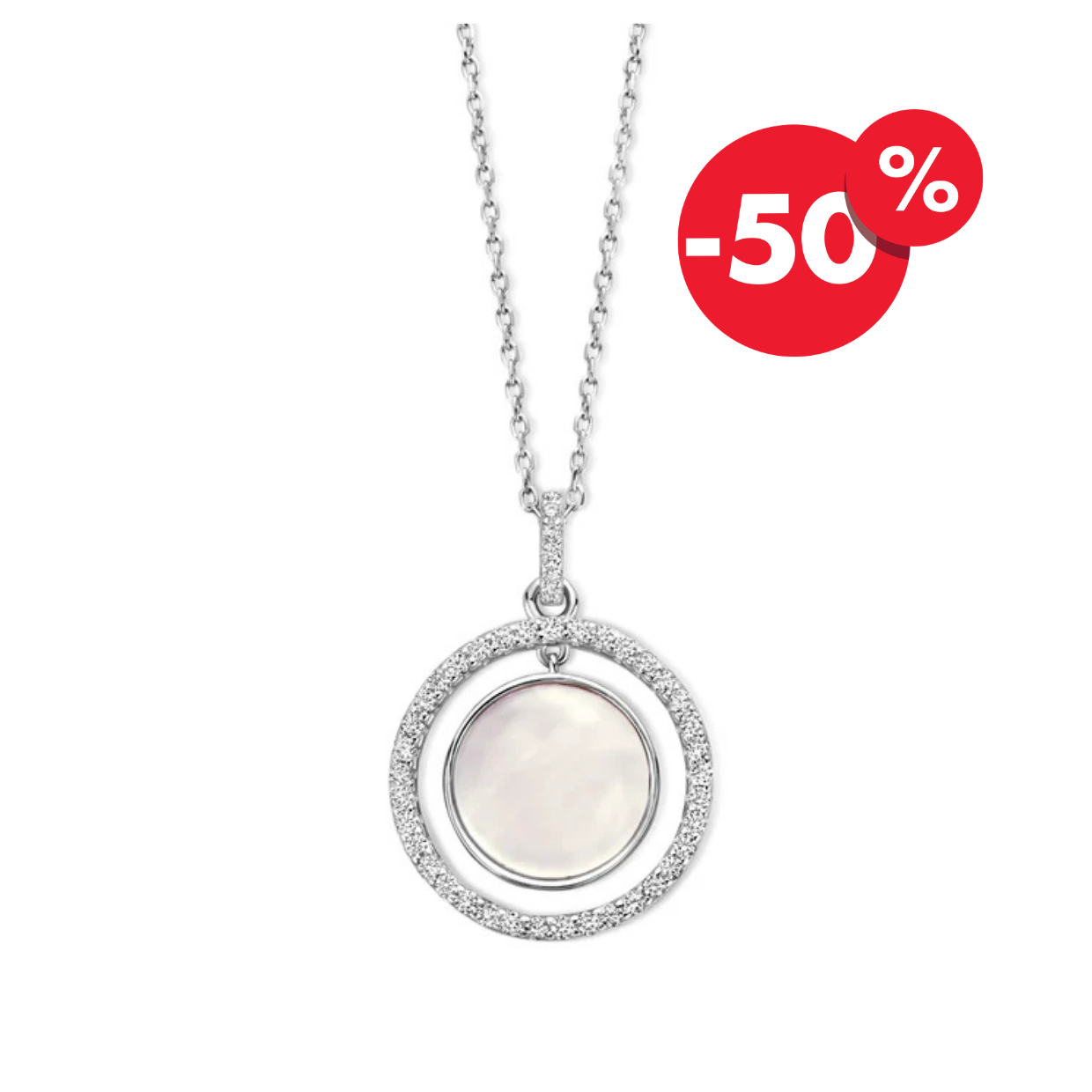 Naiomy zilveren ketting dames parelmoer zirconia cirkel hanger N4J59