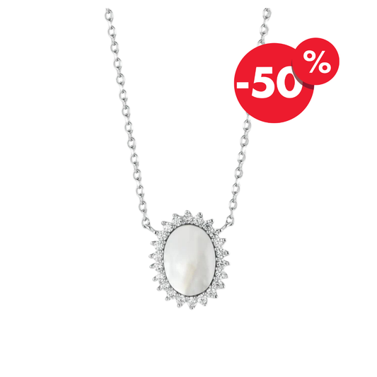 Naiomy zilveren ketting dames parelmoer zirconia sunburst N9H22