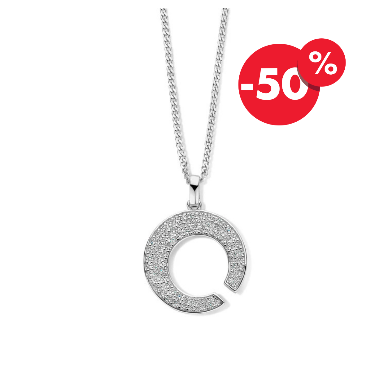 Naiomy zilveren ketting dames ronde iced hanger N4P66