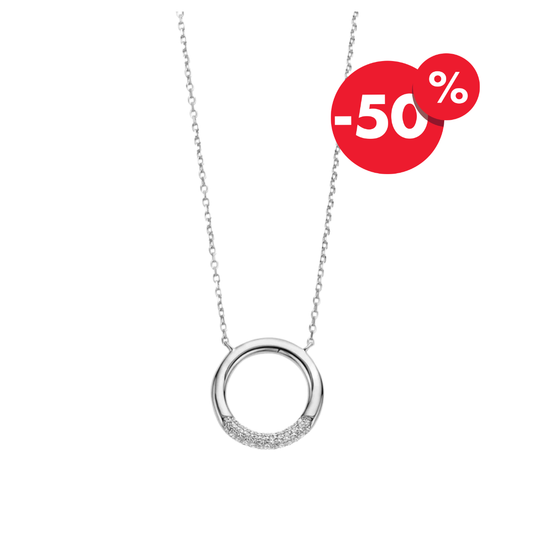 Naiomy zilveren ketting dames ronde zirconia hanger N3W56