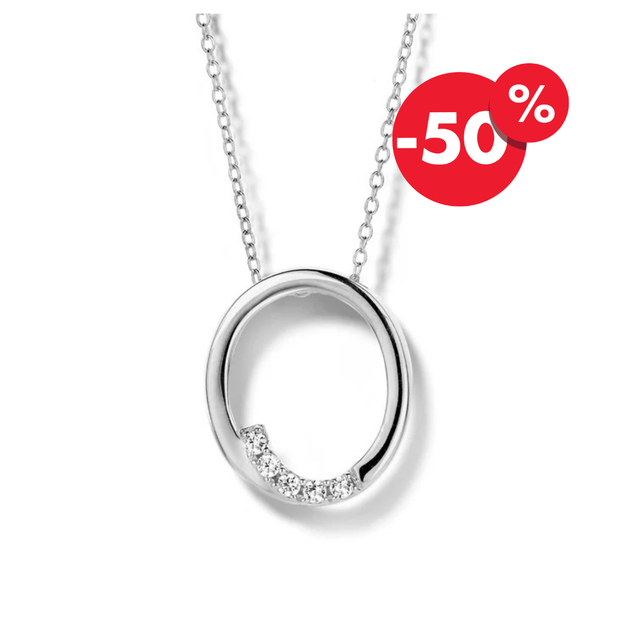 Naiomy zilveren ketting dames ronde zirconia hanger N7D06
