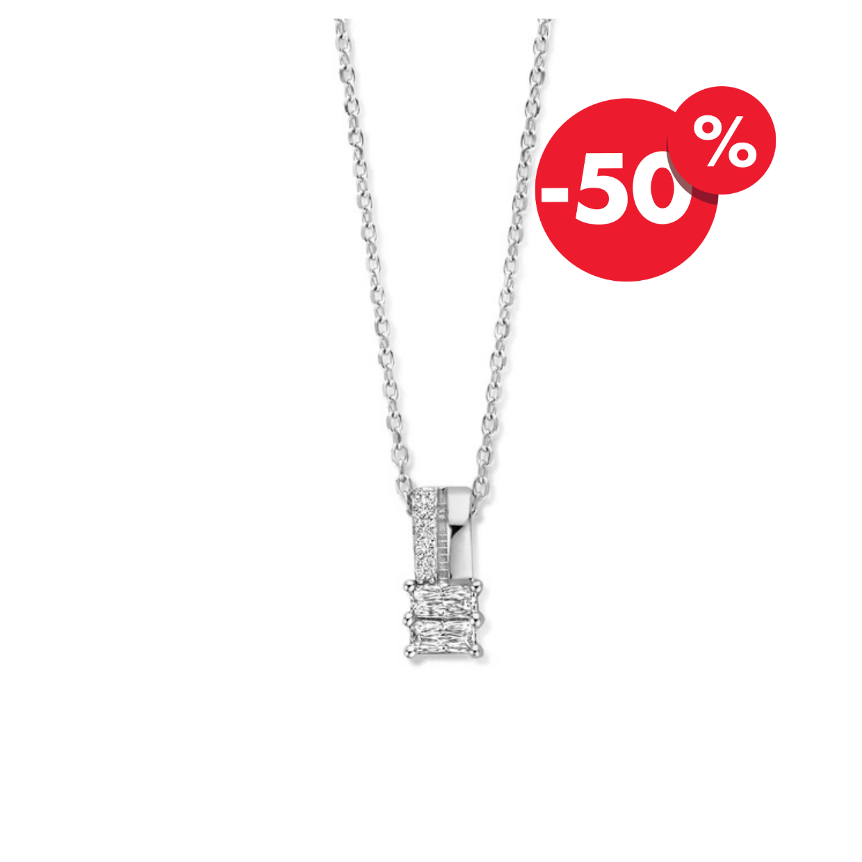 Naiomy zilveren ketting dames subtiel blokje zirconia hanger N4L55