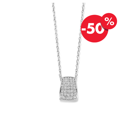 Naiomy zilveren ketting dames subtiel iced zirconia blokje hanger N4G57
