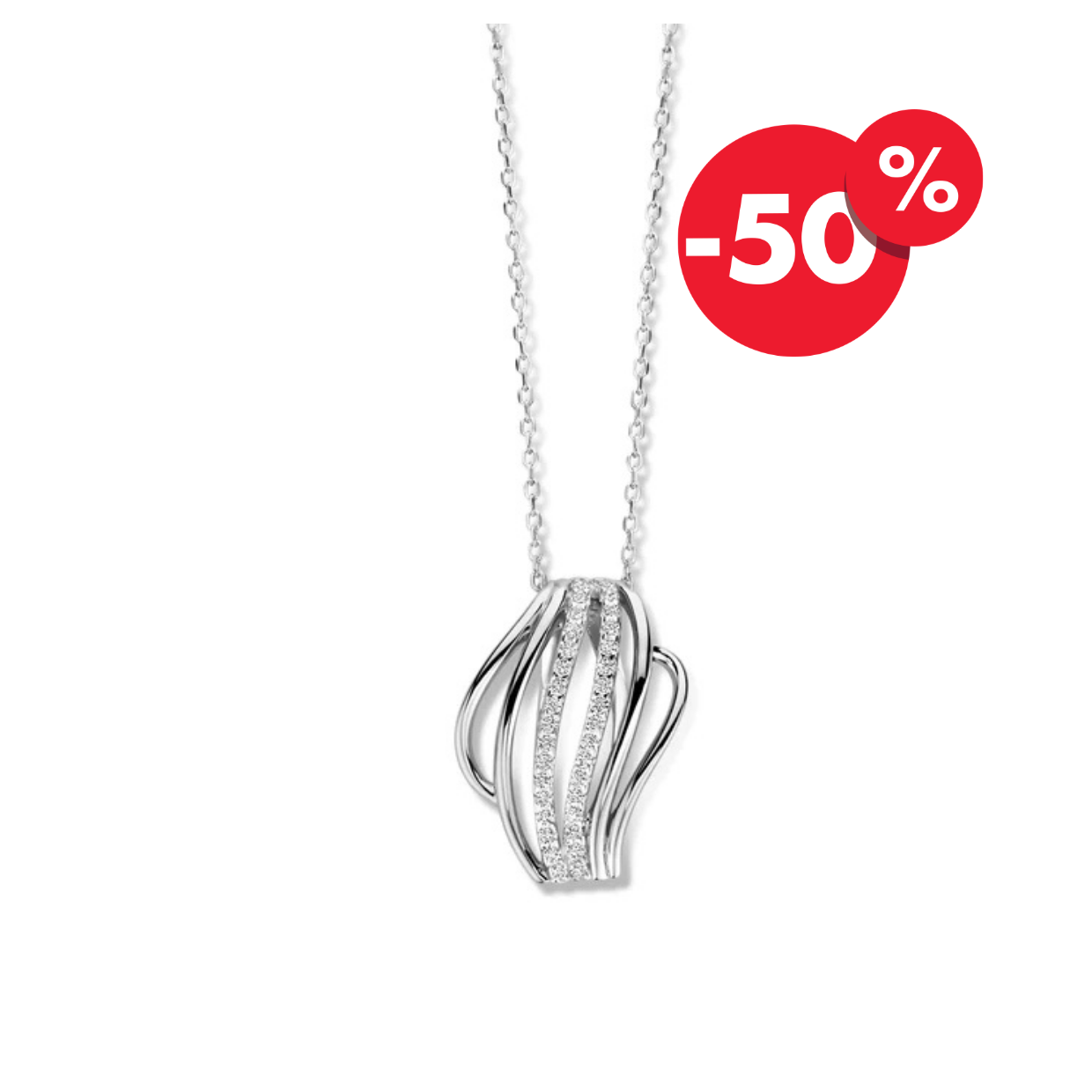Naiomy zilveren ketting dames wavy zirconia hanger N4B54