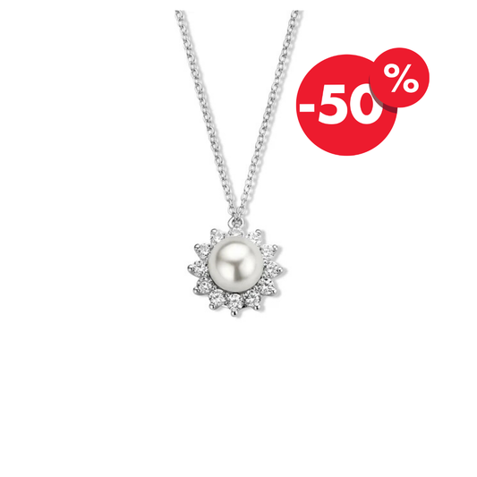 Naiomy zilveren ketting dames zirconium parel zon hanger N9H08