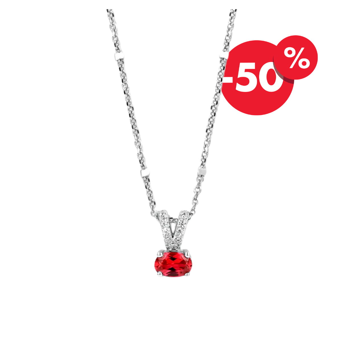 Naiomy zilveren ketting rode steen hanger B0C05