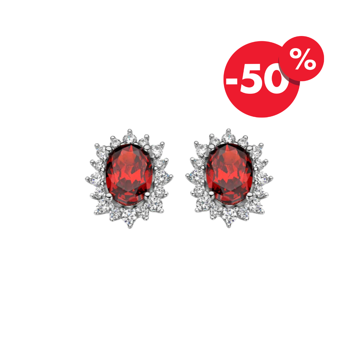Naiomy zilveren oorbellen rode zirconia N3U59