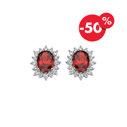 Naiomy zilveren oorbellen rode zirconia N3U59
