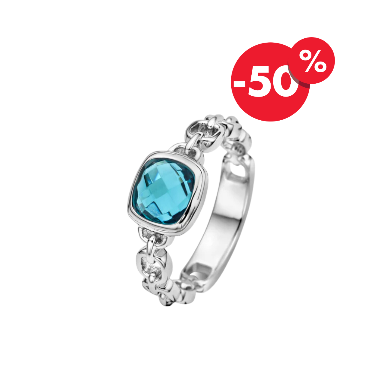 Naiomy zilveren ring schakel ice blue zirconia N3V54 maat 54