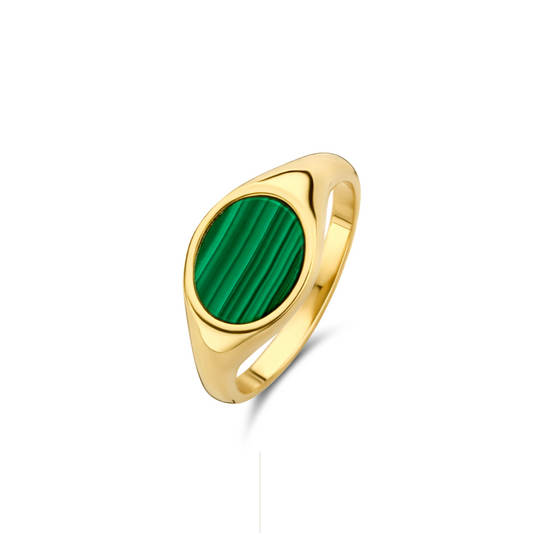 New Life zegelring 18kt met malachiet pepiet cachet 0A016M