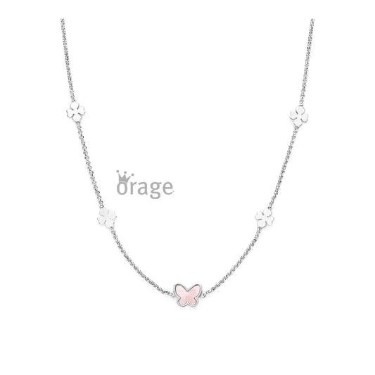 Orage kids ketting klaver & roze vlinder K/3943/41-A